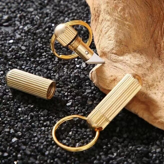 1pc Brass Capsule Mini Knife Multifunctional EDC Tools Portable Key Chain Decor Outdoor Survival Open Cans Peel Fruits Gifts