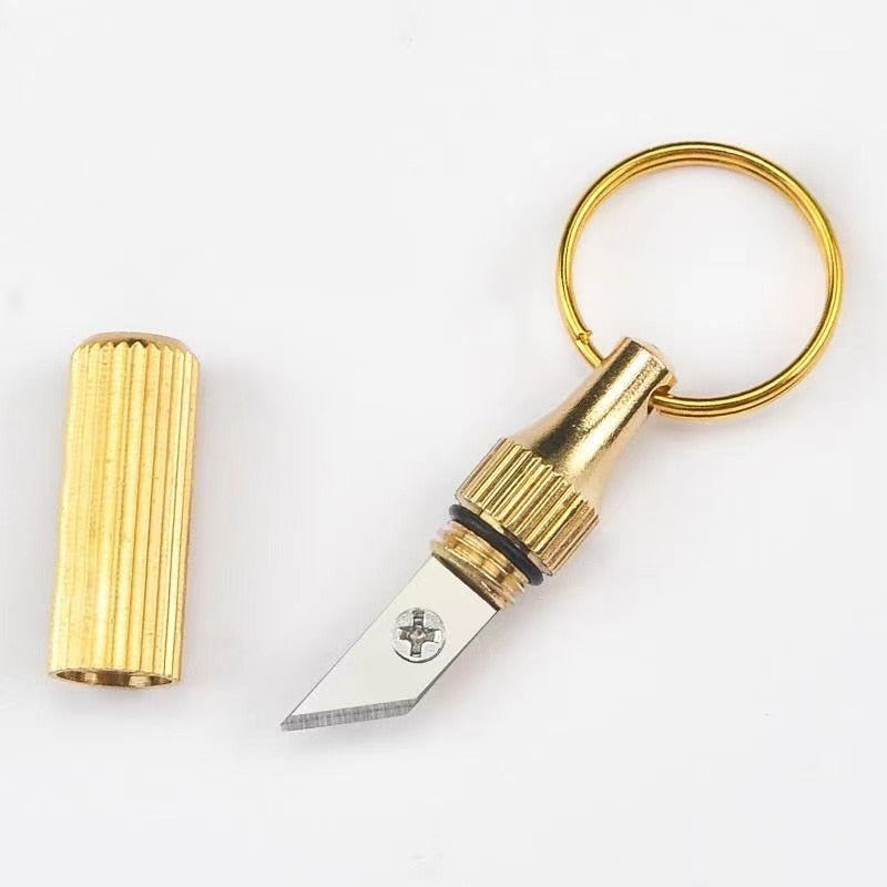 1pc Brass Capsule Mini Knife Multifunctional EDC Tools Portable Key Chain Decor Outdoor Survival Open Cans Peel Fruits Gifts