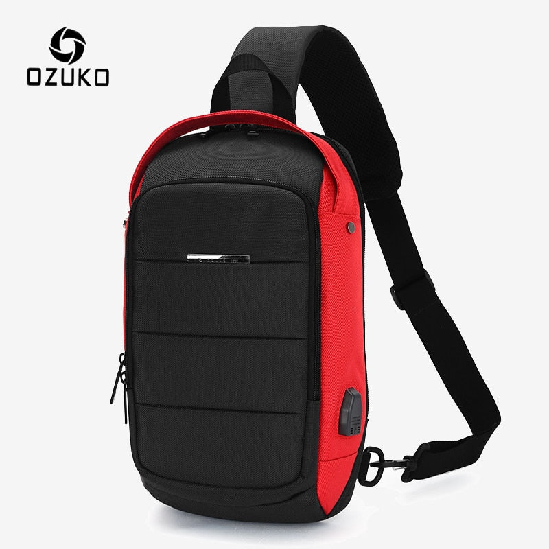 OZUKO Casual Men&#39;s Chest Pack Waterproof Crossbody Bags Male USB Charging Shoulder Bag Large Capacity Oxford Messenger Bag 2019