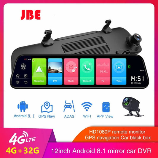 4G Dash Cam 12 Inch Car Rearview Mirror ADAS Android 8.1 FHD Auto Recorder GPS Navigation Dash Camera Rear View Mirror Car DVR